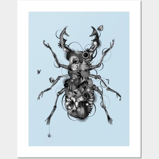 Stag Beetle b/w Posters and Art